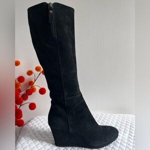 AGL Black Suede Knee-High Women's Wedge Boots Size 7.5